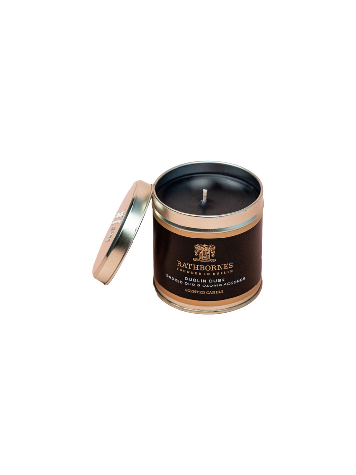 Dublin Dusk Scented Natural Wax Candle Tin (Smoked Oud & ozonic accords)