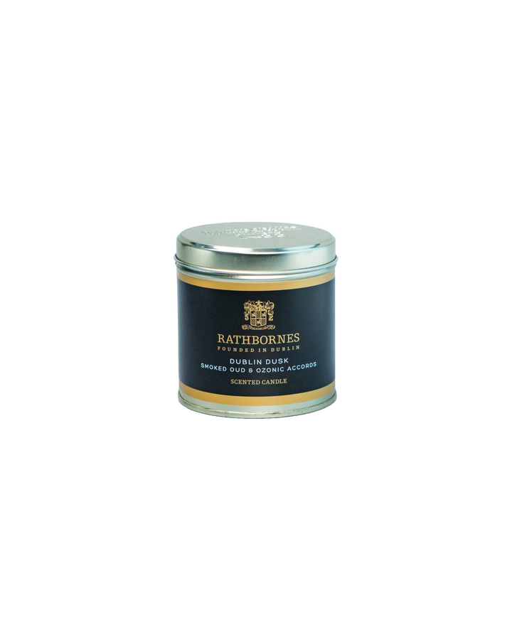 Dublin Dusk Scented Natural Wax Candle Tin (Smoked Oud & ozonic accords)