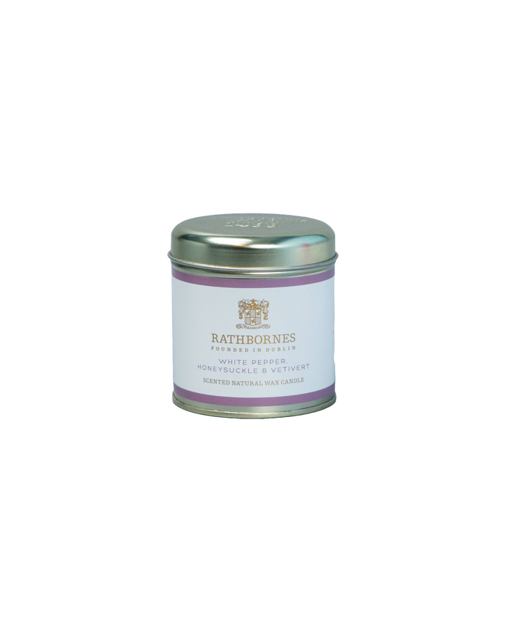 White Pepper, Honeysuckle & Vetivert Scented Natural Candle Tin